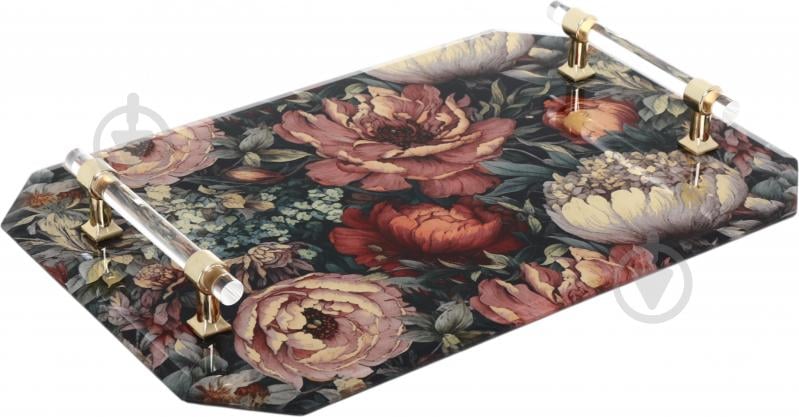 Таця з ручками Inari Baroque 36х24х4 см бордо із золотом скло - фото 1