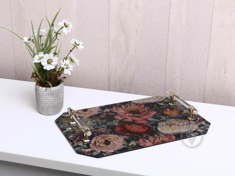 Таця з ручками Inari Baroque 36х24х4 см бордо із золотом скло - фото 4