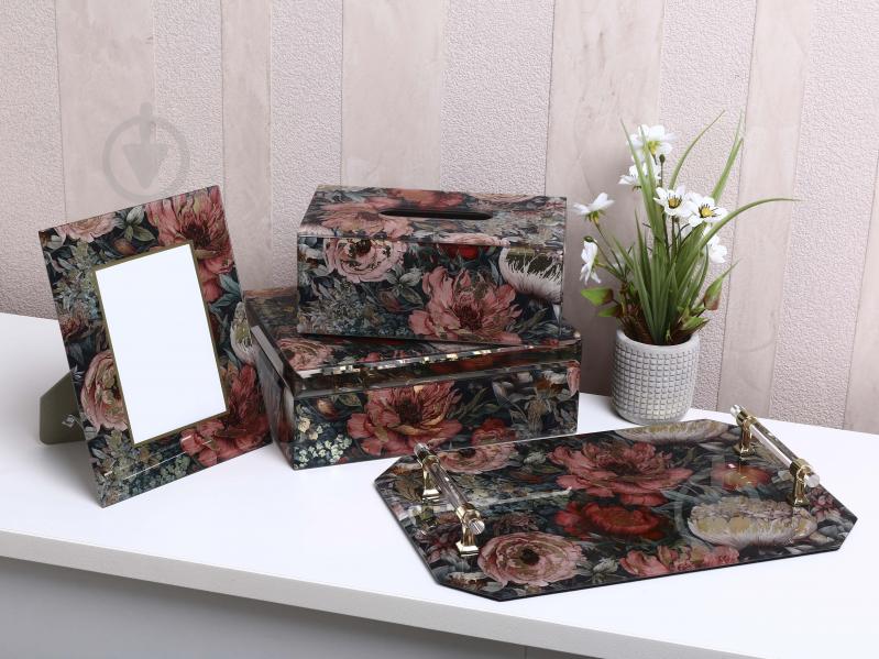 Таця з ручками Inari Baroque 36х24х4 см бордо із золотом скло - фото 5