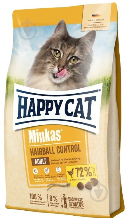 Корм сухий для дорослих котів HappyCat Minkas HairbCont Gefl 10 кг - фото 1 Корм сухий для дорослих котів HappyCat Minkas HairbCont Gefl 10 кг - фото 1