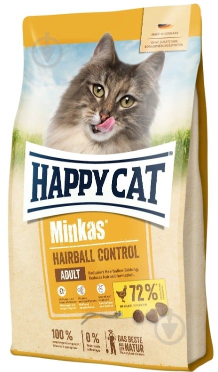 Корм сухой для взрослых кошек д/вывод шерсти HappyCat Minkas HairbCont Gefl 500 г - фото 1 Корм сухой для взрослых кошек д/вывод шерсти HappyCat Minkas HairbCont Gefl 500 г - фото 1