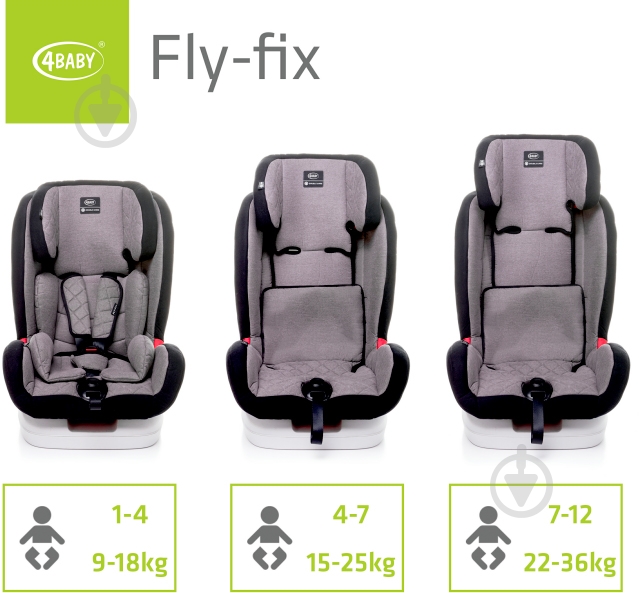 Автокрісло 4Baby Fly-Fix (9-36 кг) сірий grey 4FF08 - фото 8