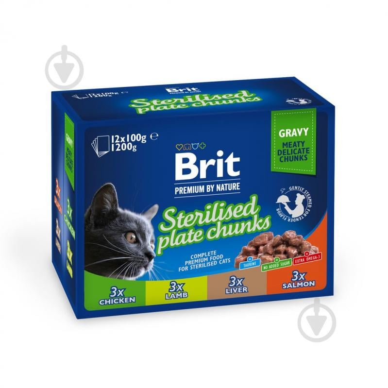 Набор корма для стерилизованных кошек Brit Premium ассорти 4 вкуса 12x100 г - фото 1