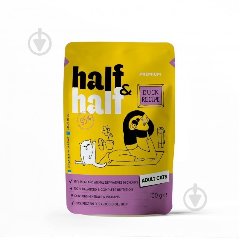 Корм влажный для взрослых кошек Half&Half кусочки с уткой в соусе 100 г - фото 1