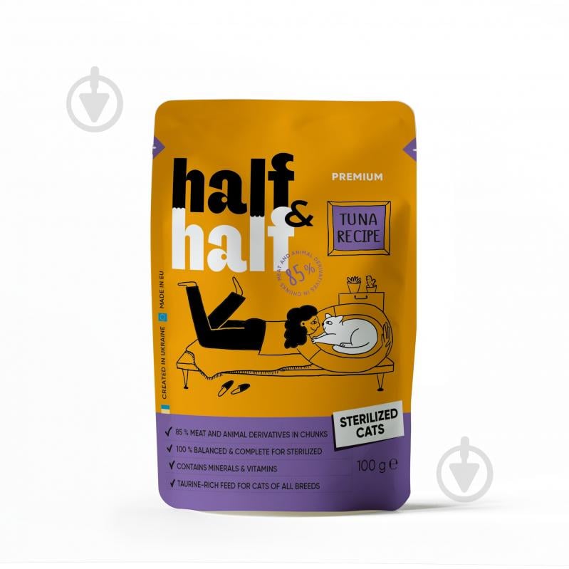 Корм влажный для стерилизованных кошек Half&Half кусочки с тунцем в соусе 100 г - фото 1