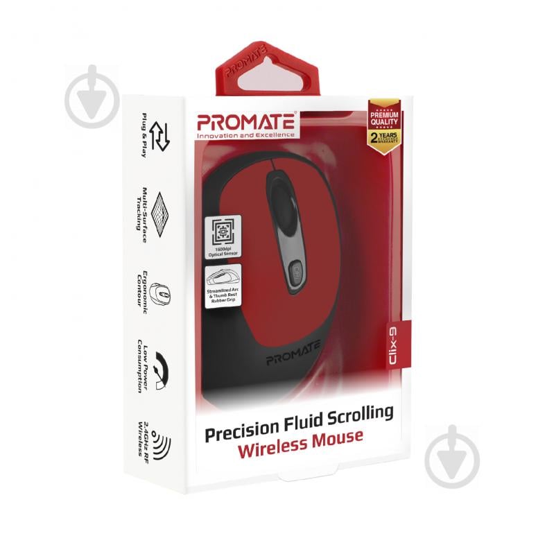 Мышка Promate Clix-9 Wireless Red red (clix-9.red) - фото 7