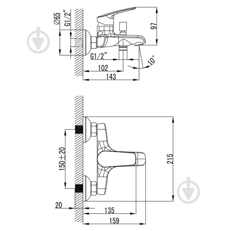 Смеситель для ванны Corso SERIO 35мм литой (DC-1C146C) - фото 4 Смеситель для ванны Corso SERIO 35мм литой (DC-1C146C) - фото 4