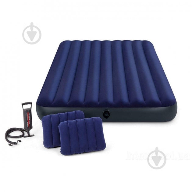 Комплект Матрац надувний Intex Велюр з подушками та насосом 152х203см Синій (64765) - фото 2