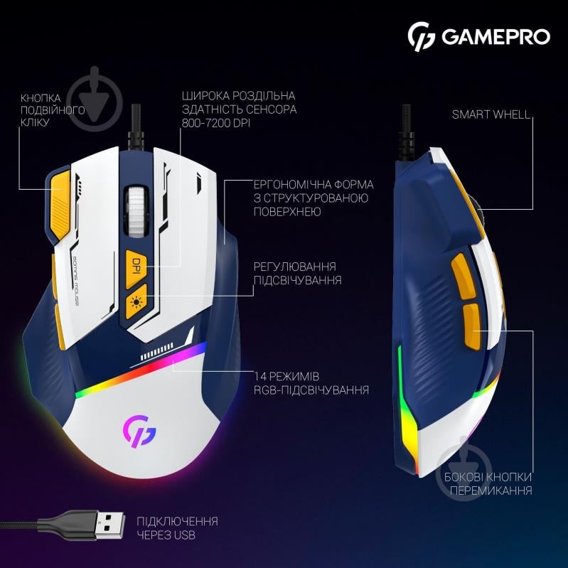 Мишка GamePro white/blue (GM300BL) - фото 13 Мишка GamePro white/blue (GM300BL) - фото 13