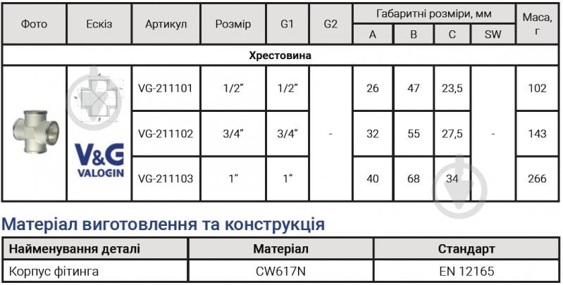 Крестовина ВВВВ V&G VALOGIN ½" VG-211101 - фото 2