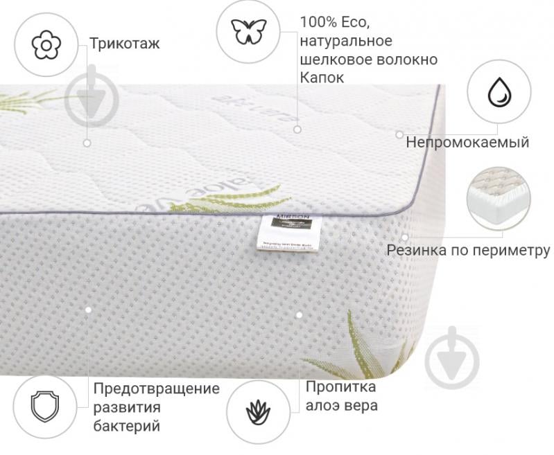 Наматрасник MirSon №1040 Alberto Silk Aloe Vera водонепроницаемый с резинкой по периметру 26х90x200 см 2200001506091 - фото 2