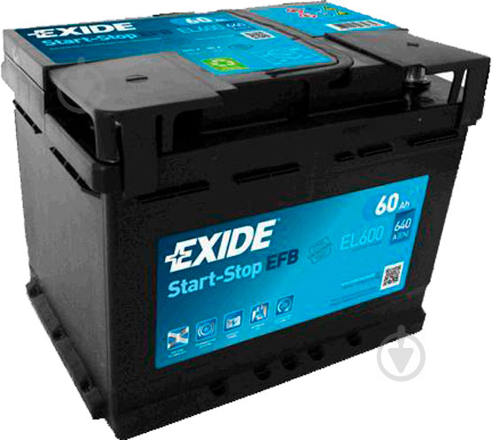 Аккумулятор автомобильный EXIDE Start-Stop EFB 60Ah 640A 12V EL600 «+» справа (EL600) - фото 1