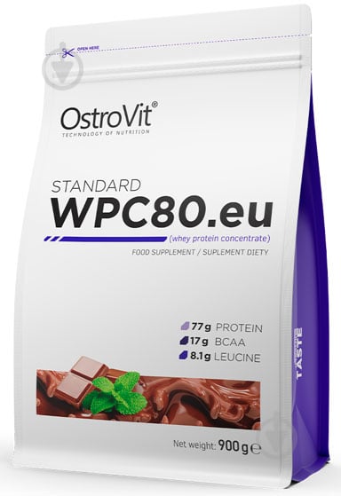 Протеїн Ostrovit STANDARD WPC80.eu шоколад-м'ята 900 г - фото 1