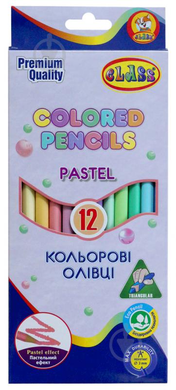 Карандаши цветные треугольные PASTEL 12 цветов 1712C CLASS - фото 1