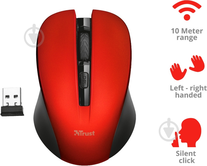 Мышь Trust Mydo Silent Click Wireless 21871 red (21871) - фото 5