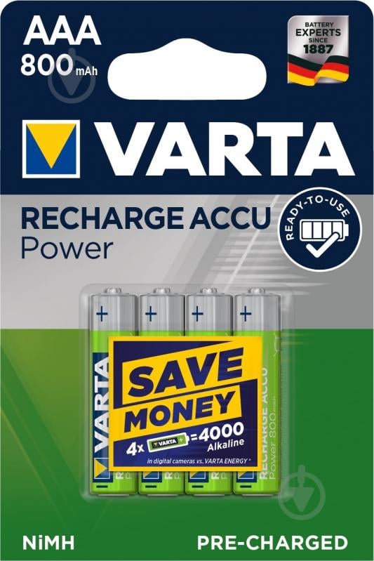 Акумулятор Varta Rechargeable 800 mAh AAA (мізинчикові) 4 шт. (56703101404) - фото 2 Акумулятор Varta Rechargeable 800 mAh AAA (мізинчикові) 4 шт. (56703101404) - фото 2