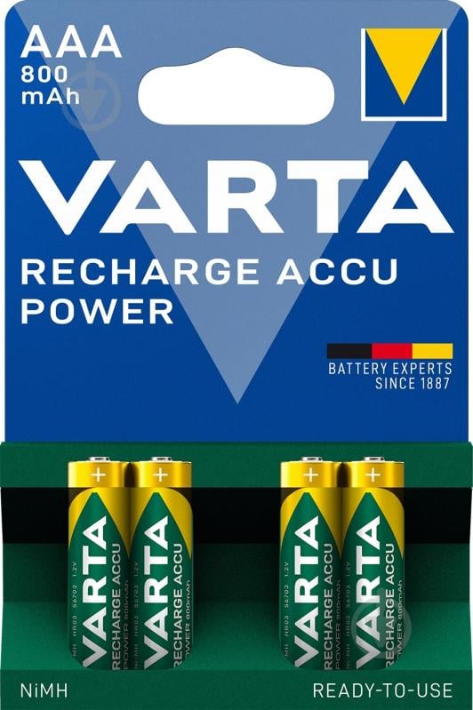 Акумулятор Varta Rechargeable 800 mAh AAA (мізинчикові) 4 шт. (56703101404) - фото 1 Акумулятор Varta Rechargeable 800 mAh AAA (мізинчикові) 4 шт. (56703101404) - фото 1