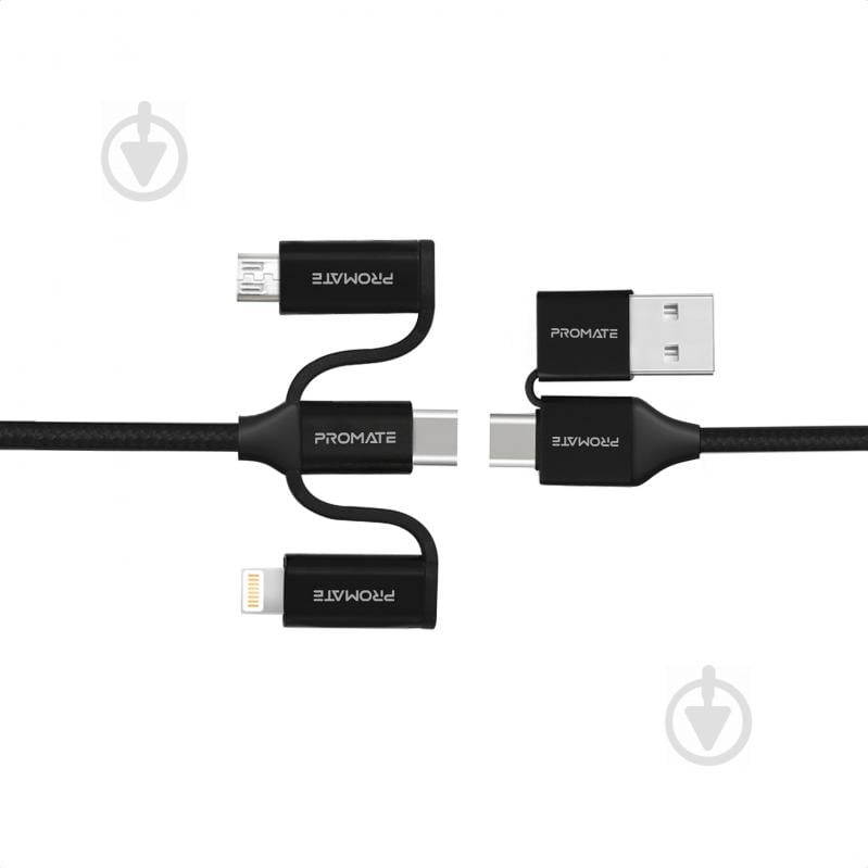 Кабель Promate PentaPower USB-C/USB to USB-C/microUSB/Lightning 1,2 м чорний (pentapower.black) - фото 1