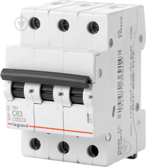 Автоматичний вимикач  Legrand RX3 4,5кА 63А 3Р C 419714 - фото 1