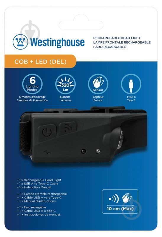 Фонарь налобный Westinghouse LED+COB аккумуляторный с сенсором WF218-DB - фото 6