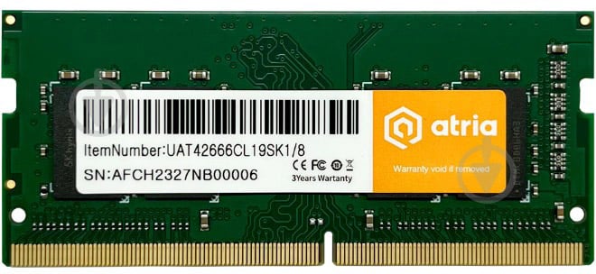 Оперативная память ATRIA SODIMM DDR4 8 GB (1x8GB) 2666 MHz (UAT42666CL19SK1/8) - фото 1