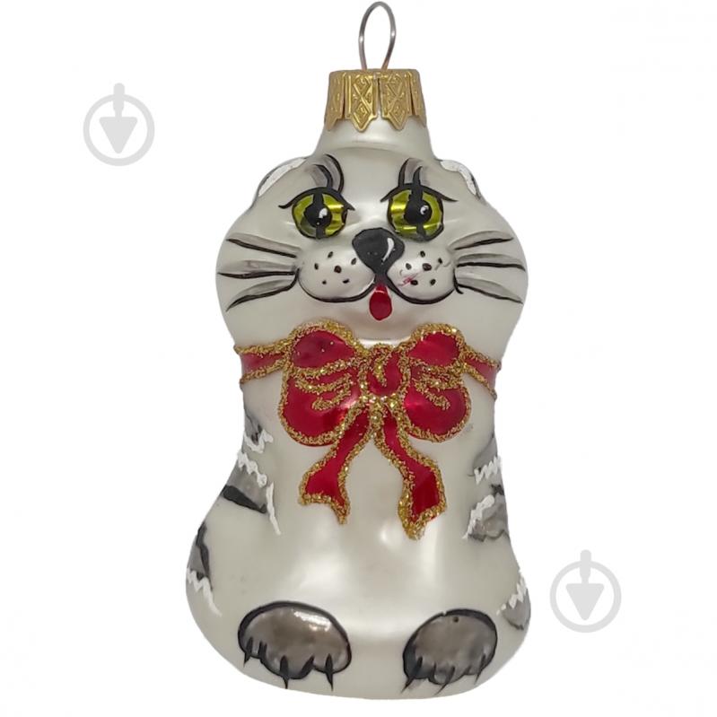 Игрушка на елку Котик с бантиком белый 2010-1 - фото 1