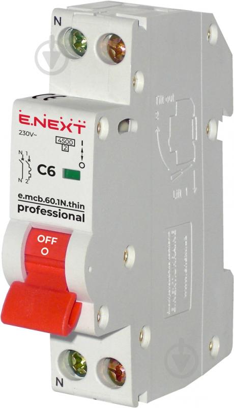 Автоматичний вимикач E.NEXT (e.mcb.pro.60.1N.С16.thin) 1р+N 16 А С 4,5 кА p055001 - фото 1