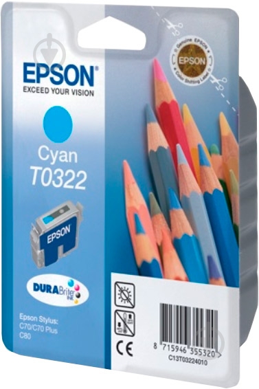 Картридж Epson  Т0322 Cyan C13T03224010 синий C13T03224010 - фото 1