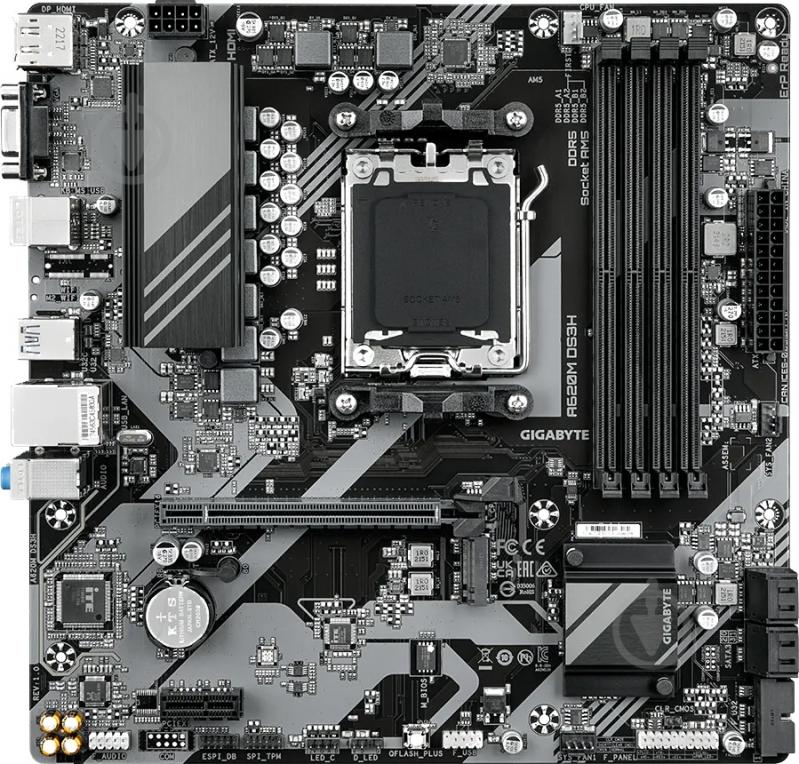 Материнская плата Gigabyte A620M DS3H (Socket AM5, AMD A620, micro ATX) - фото 1 Материнская плата Gigabyte A620M DS3H (Socket AM5, AMD A620, micro ATX) - фото 1