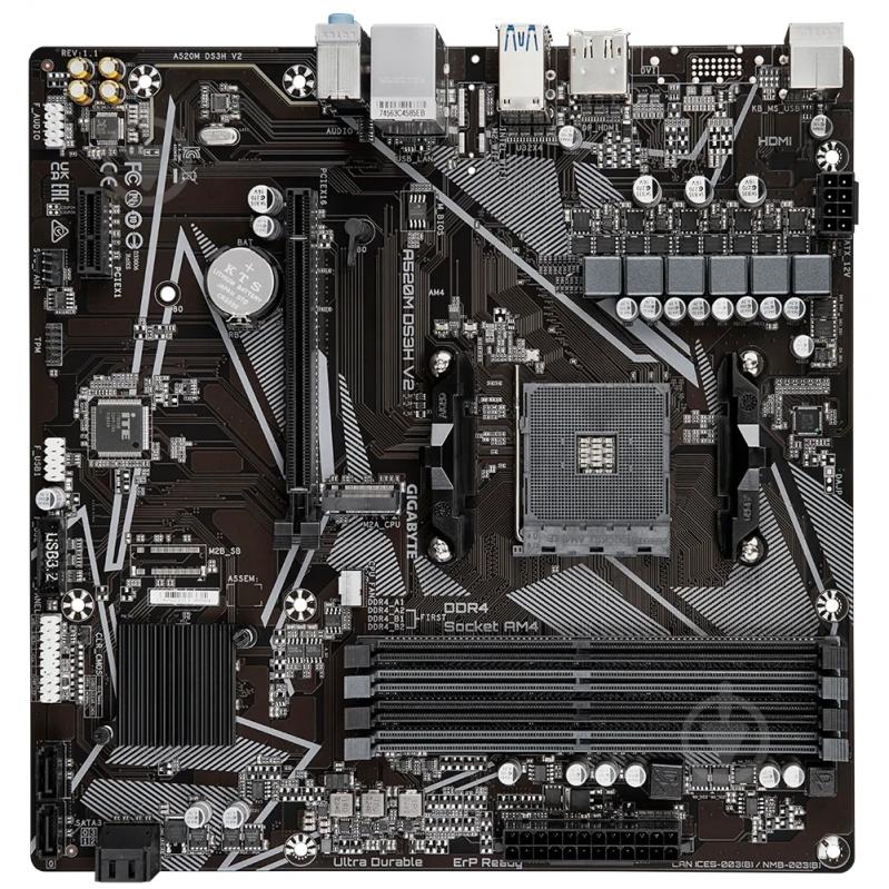 Материнская плата Gigabyte A520M DS3H V2 (Socket AM4, AMD A520, micro ATX) - фото 2 Материнская плата Gigabyte A520M DS3H V2 (Socket AM4, AMD A520, micro ATX) - фото 2