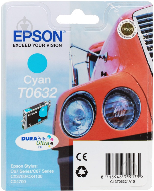 Картридж Epson  Т0632 Сyan C13T06324A10 синій C13T06324A10 - фото 1