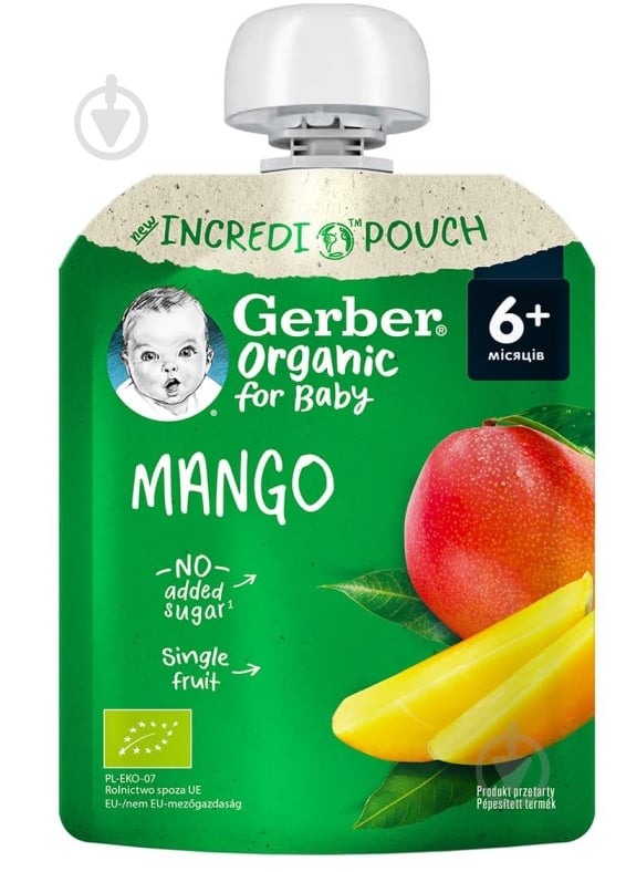 Пюре фруктове Gerber Organic манго, пауч, 80г - фото 1