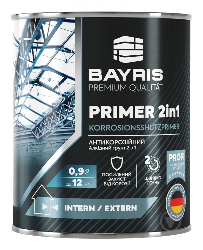 Грунтовка антикорозийная Bayris PRIMER 2 в 1 серый мат 0,9 кг - фото 1