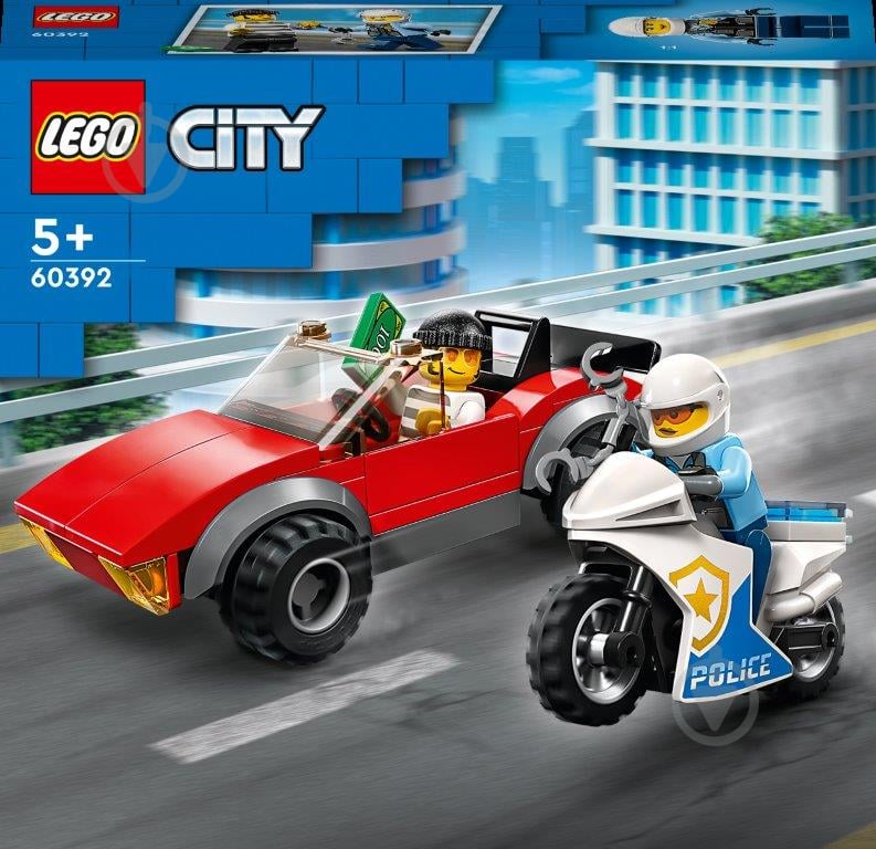 Конструктор LEGO City Переслідування автомобіля на поліцейському мотоциклі 60392 - фото 1