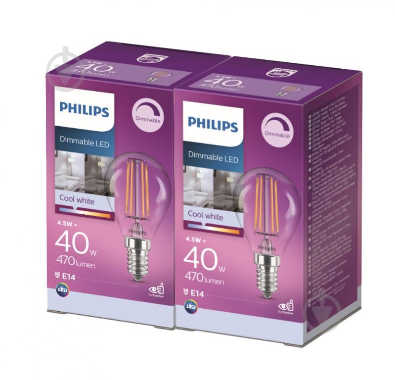 Лампа светодиодная Philips 4 Вт E14 220 В прозрачная 929002431166/2 - фото 1