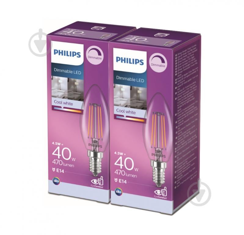 Лампа светодиодная Philips 4 Вт E14 220 В прозрачная 929002430466/2 - фото 1