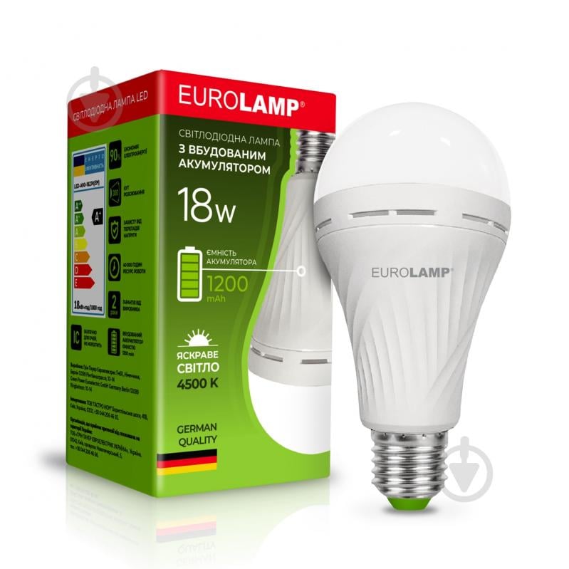 Лампа акумуляторна LED Eurolamp 18 Вт E27 185 В 4500 К LED-A90-18274(EM) - фото 1