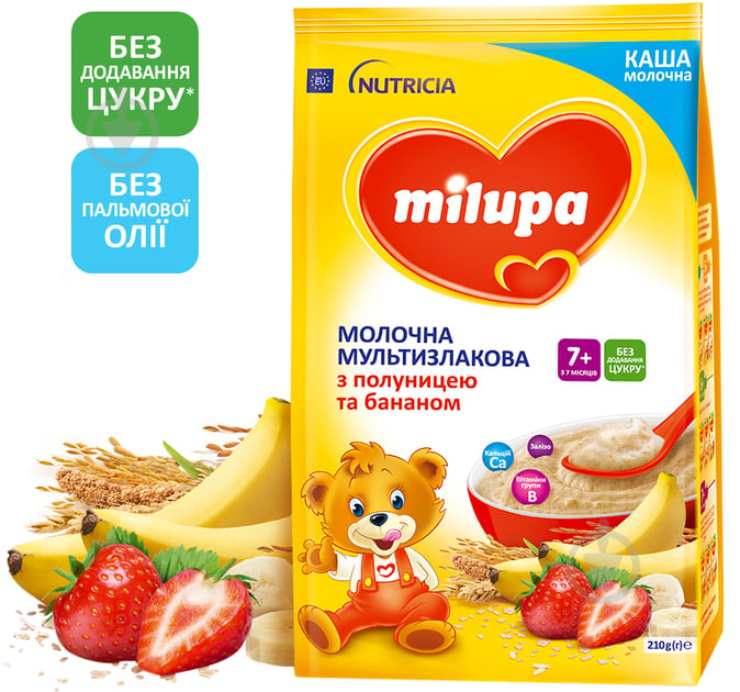 Каша молочна Milupa від 7 місяців Мультизлакова з полуницею-бананом 210 г - фото 2