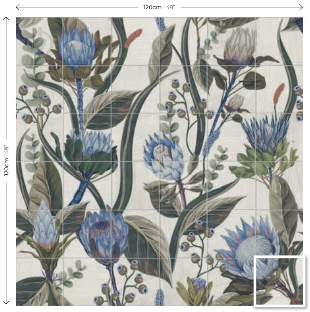 Панно Mainzu Bottega Patchwood Mural Blu Leaves (set of 36 pc 20x20) 120x120 см - фото 2