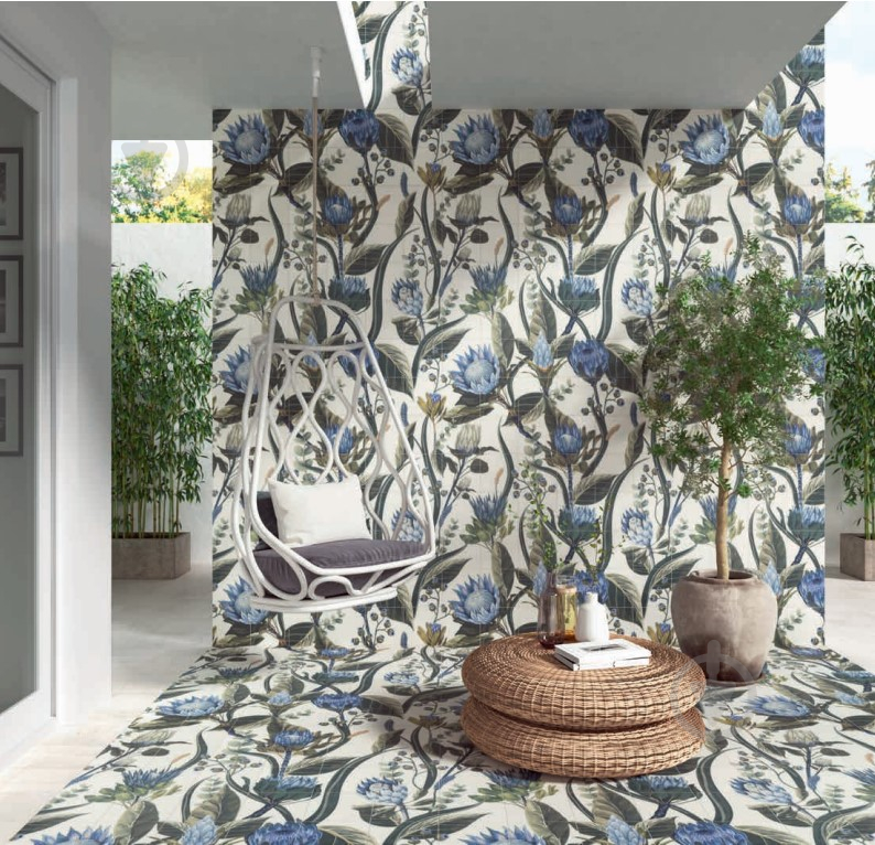 Панно Mainzu Bottega Patchwood Mural Blu Leaves (set of 36 pc 20x20) 120x120 см - фото 5