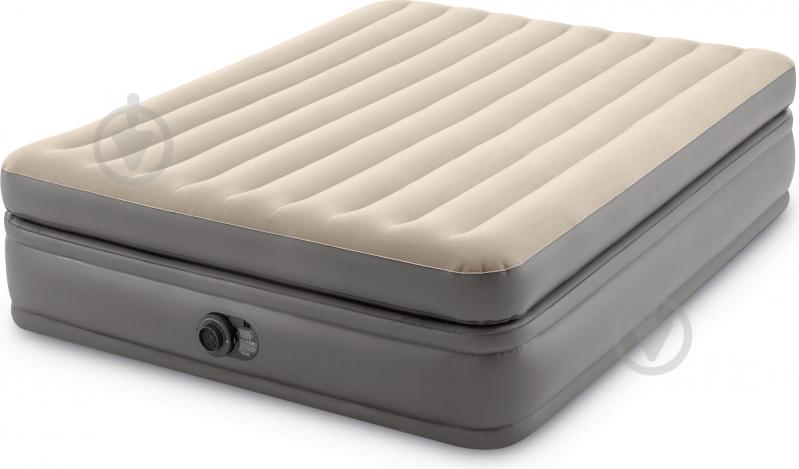 Ліжко надувне Intex Prime Comfort Elevated із вбудованим насосом велюр 64164 203х152 см бежево-сірий - фото 1
