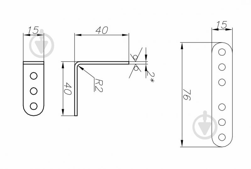 Кутник монтажний перфорований Сталевий характер рівносторонній 40x40x15 мм 2 мм (1шт.) - фото 2