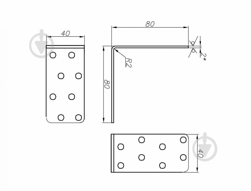 Кутник перфорований Сталевий характер рівносторонній 80x80x40 мм 2 мм (1шт.) - фото 2