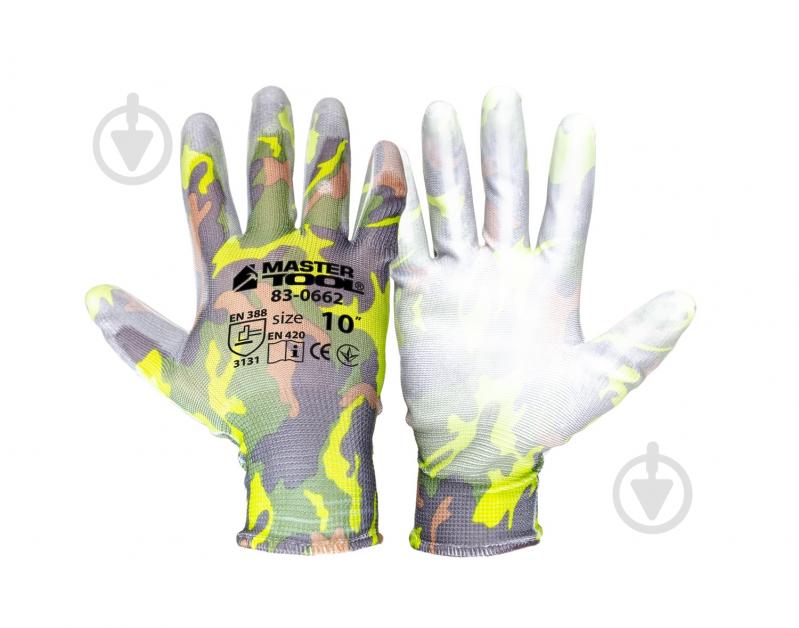 Перчатки MasterTool Камуфляж 12 пар с покрытием полиуретан XL (10) 83-0662 - фото 1