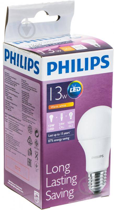 Лампа світлодіодна Philips Bulb 13 Вт A60 матова E27 220 В 3000 К 929001162407 - фото 2