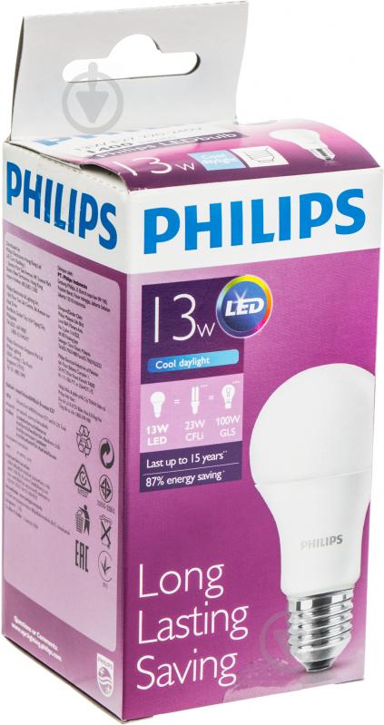 Лампа світлодіодна Philips Bulb 13 Вт A60 матова E27 220 В 6500 К 929001163907 - фото 2