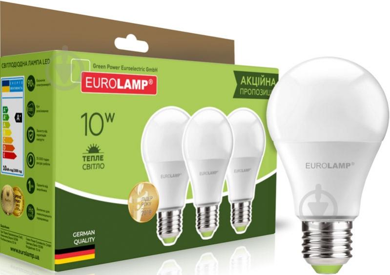 Лампа світлодіодна Eurolamp 3 шт./уп. 10 Вт A60 матова E27 220 В 3000 К MLP-LED-A60-10273(3) - фото 1