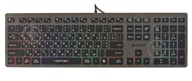 Клавиатура A4Tech (FX60H USB (Grey) Neon backlit) с ножничными переключателями Fstyler grey - фото 1