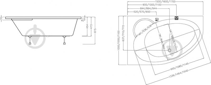 Ванна акриловая Ravak ASYMMETRIC II CB41000000 150х100 см - фото 5