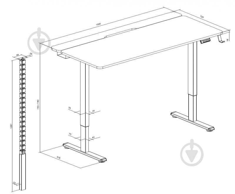 Стол компьютерный OfficePro с электрорегулировкой высоты ODE1575B 1500 x 720 мм Black - фото 9 Стол компьютерный OfficePro с электрорегулировкой высоты ODE1575B 1500 x 720 мм Black - фото 9